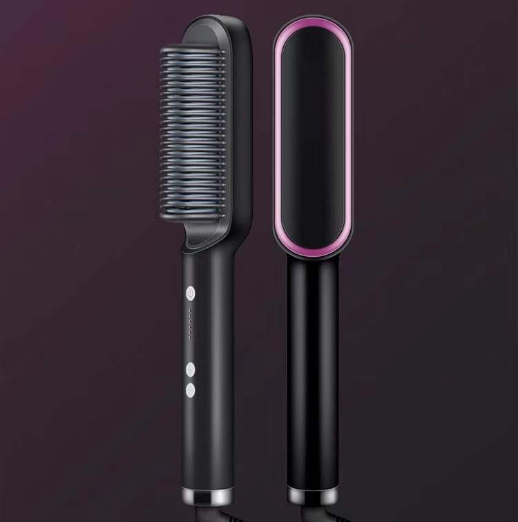 2-in-1 Hair Styler with LCD: Straightener & Curling Brush