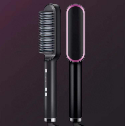 2-in-1 Hair Styler with LCD: Straightener & Curling Brush